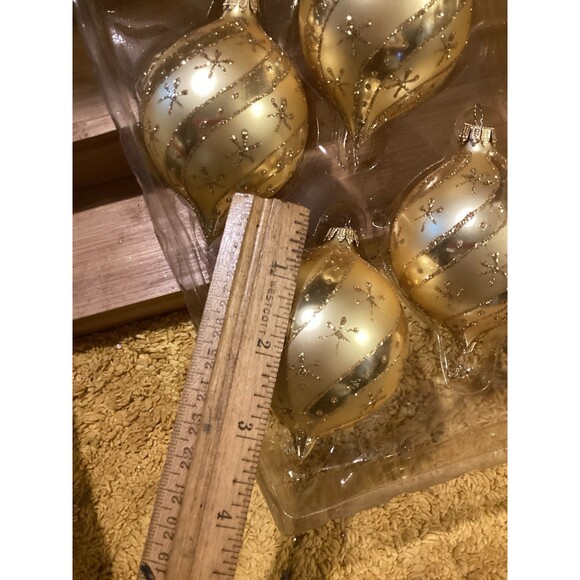 Krebs Christmas Glass Bulb Ornaments Gold Velvet Glitter Swirls & Stars 3 Boxes - Picture 10 of 10